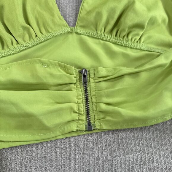 Green Y2K Cropped Halter Top Rave Going Out Party Top Festival Shirt LA Hearts S - Picture 4 of 5